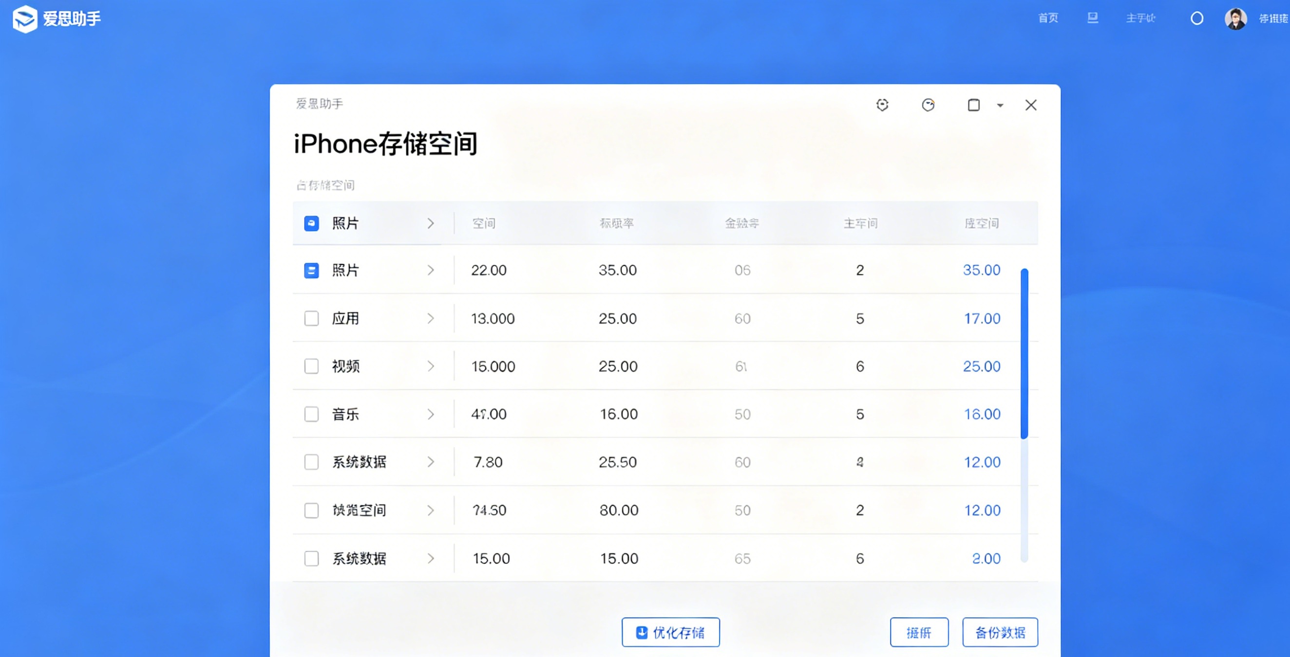 iPhone 存储空间设置界面
