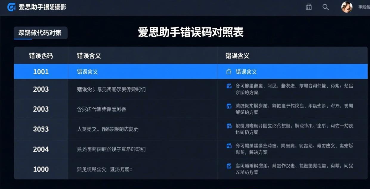 常见错误码对照表